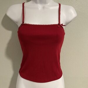 American Eagle Ae Women's Red Ribbed Knit Cami Tank Top Tiny Bows Thin Strap Xs